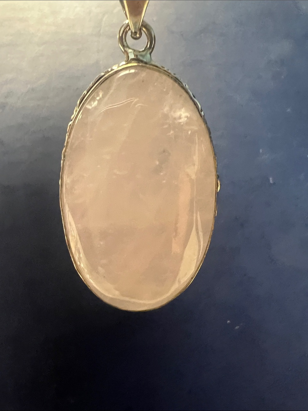 Rose Quartz Oval Pendant Necklace - Silver Setting